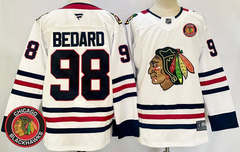 Men Chicago Blackhawks #98 Bedard White Fanatics 2025 NHL Jersey style 2